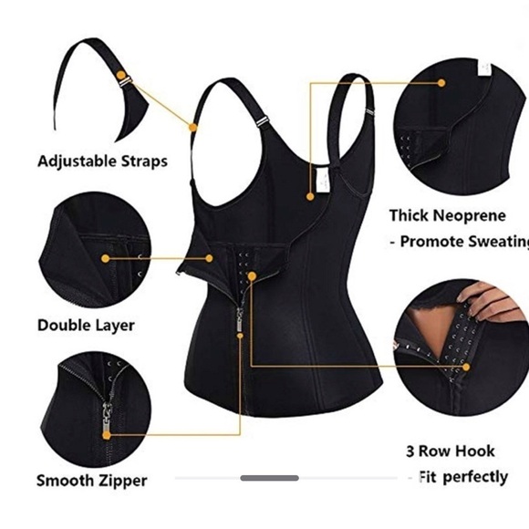 Black Trainer Corset Body Shaper Underbust Cinchers Sweat Tank Adjustable Straps - Picture 8 of 8